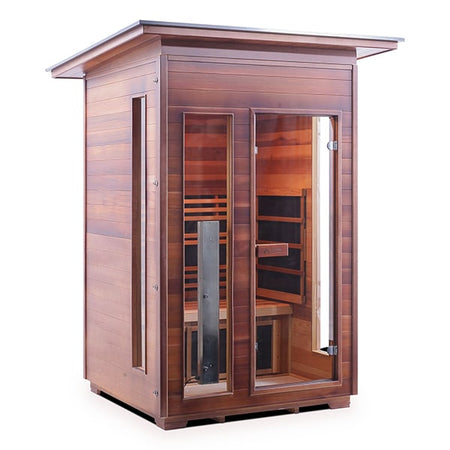 Enlighten Rustic 2 Person Slope Outdoor Indoor Infrared Sauna Facing Right