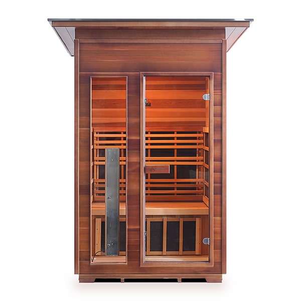 Enlighten Rustic 2 Person Slope Outdoor Indoor Infrared Sauna Front View
