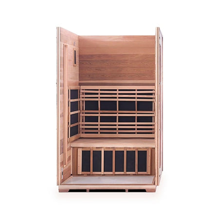 Enlighten Rustic 2 Person Slope Outdoor Indoor Infrared Sauna Interior