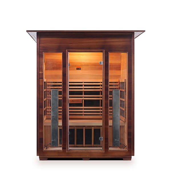 Enlighten Rustic 3 Person Indoor Infrared Sauna Front View