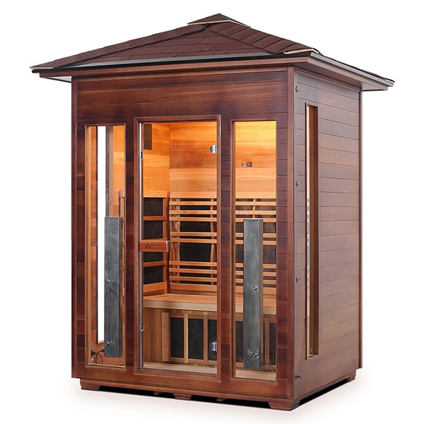 Enlighten Rustic 3 Person Peak Infrared Sauna Facing Left