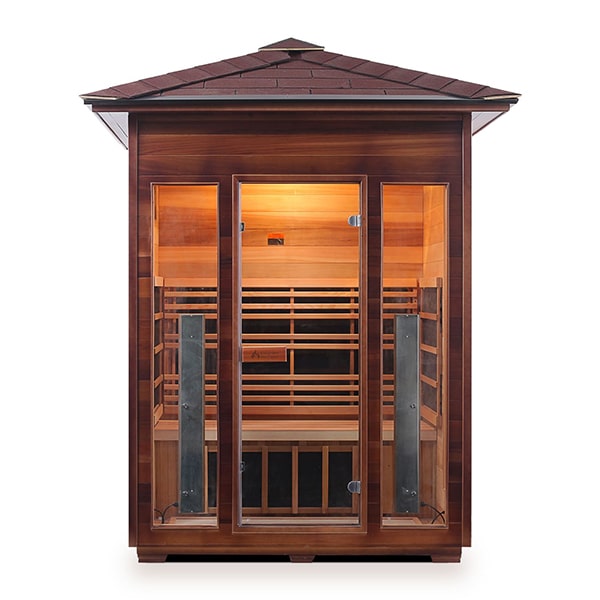 Enlighten Rustic 3 Person Peak Infrared Sauna Front View
