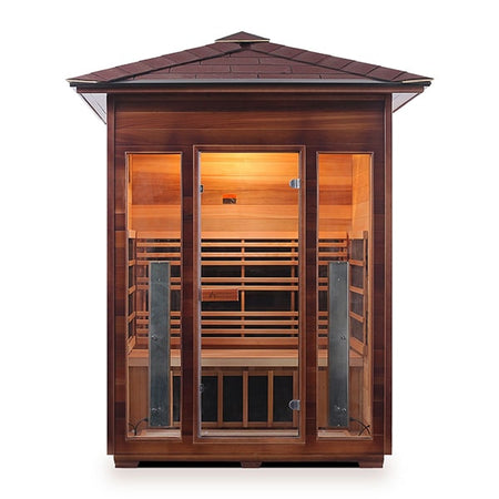 Enlighten Rustic 3 Person Peak Infrared Sauna Front View