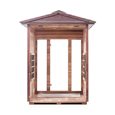 Enlighten Rustic 3 Person Peak Infrared Sauna Interior Details
