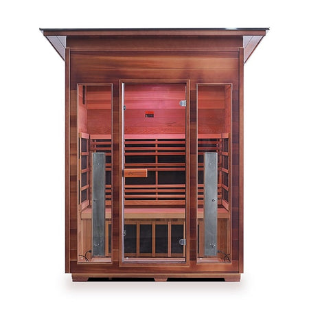 Enlighten Rustic 3 Person Slope Infrared Sauna Front View