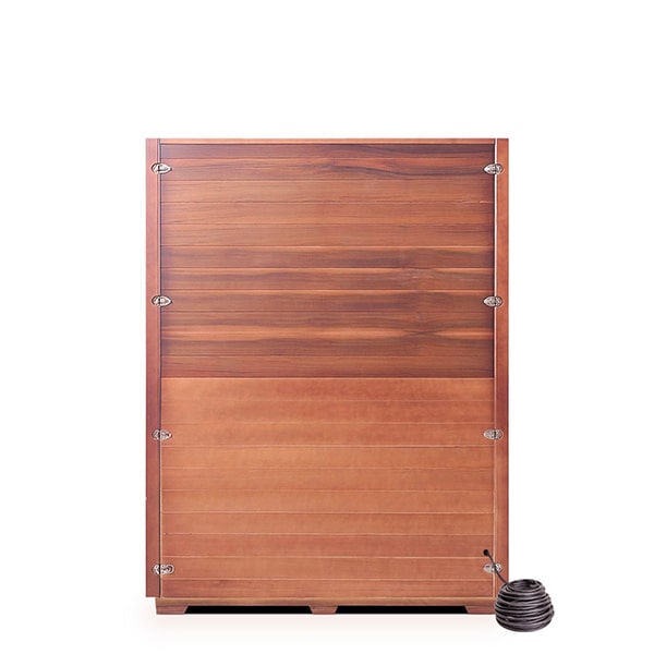 Enlighten Rustic 4 Person Corner Indoor Infrared Sauna Back View