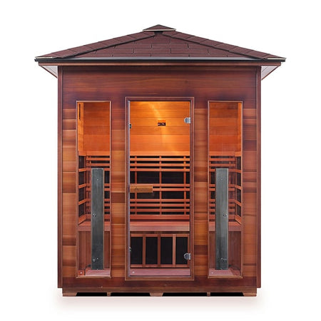 Enlighten Rustic 4 Person Peak Infrared Sauna Front View