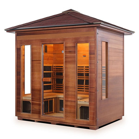 Enlighten Rustic 5 Person Peak Infrared Sauna Facing Left