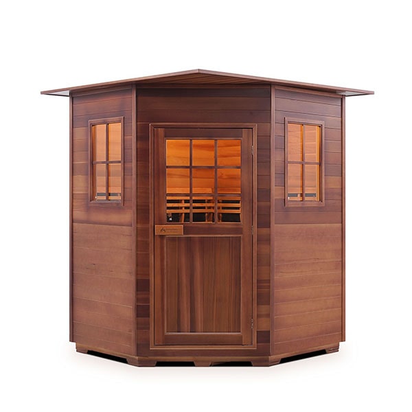 Enlighten Sapphire 4 Person Corner Indoor Infrared Traditional Sauna Front View