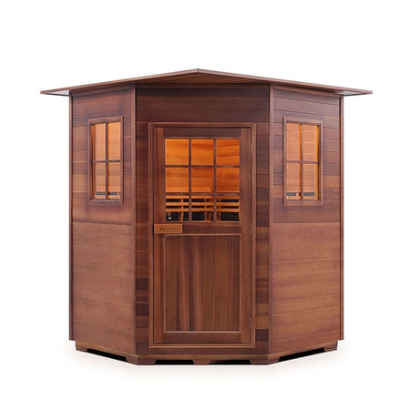 Enlighten Sapphire 4 Person Corner Indoor Infrared Traditional Sauna Front View