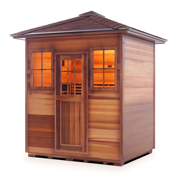 Enlighten Sapphire 4 Person Peak Infrared Traditional Sauna Facing Left
