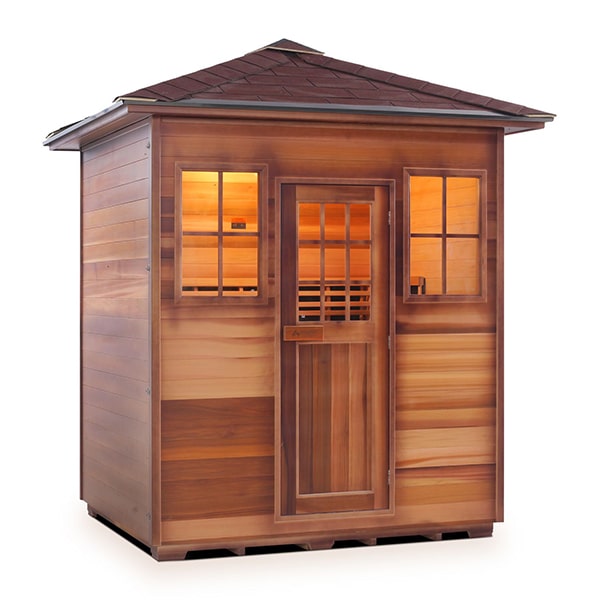 Enlighten Sapphire 4 Person Peak Infrared Traditional Sauna Facing Right