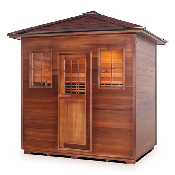 Enlighten Sapphire 5 Person Peak Infrared Traditional Sauna Facing Left