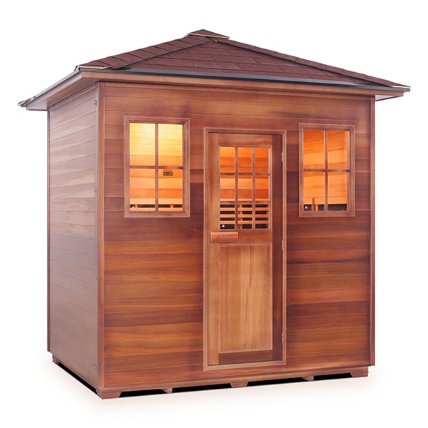 Enlighten Sapphire 5 Person Peak Infrared Traditional Sauna Facing Right