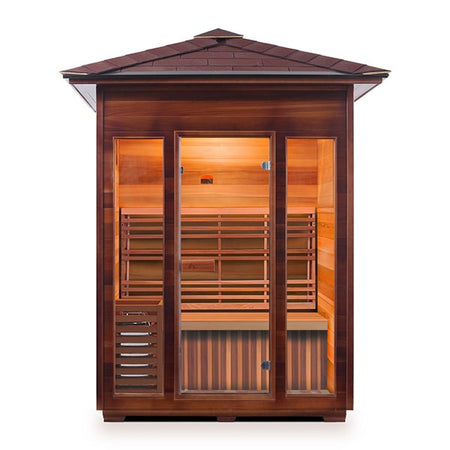 Enlighten SunRise 3 Person Peak Dry Traditional Sauna Front View