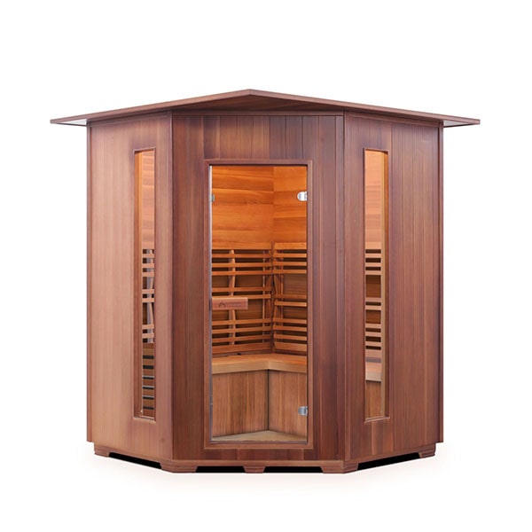 Enlighten SunRise 4 Person Corner Indoor Dry Traditional Sauna Front View