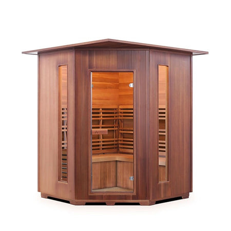 Enlighten SunRise 4 Person Corner Indoor Dry Traditional Sauna Front View