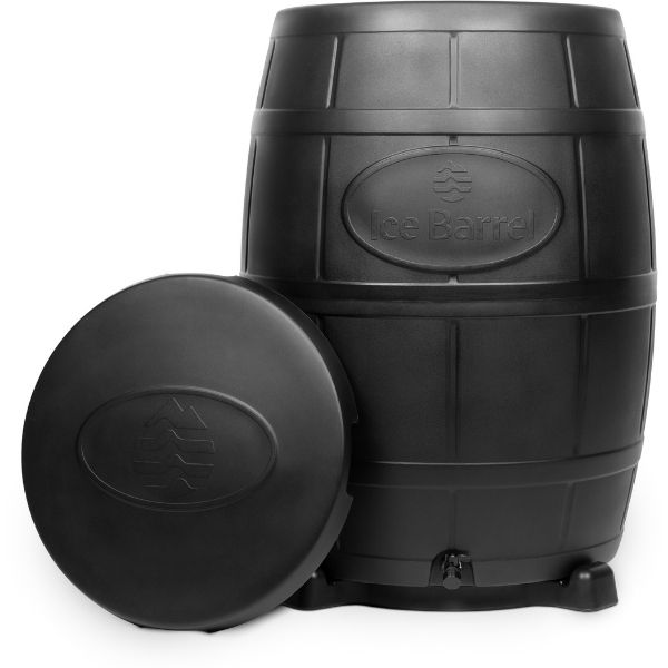 Ice Barrel Black on stand with lid off