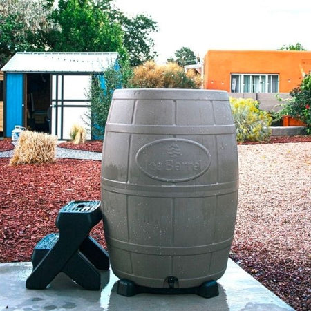 Ice Barrel Desert Tan on stand with step stool
